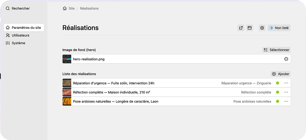 Gestion de contenu Kirby — ajout de réalisations